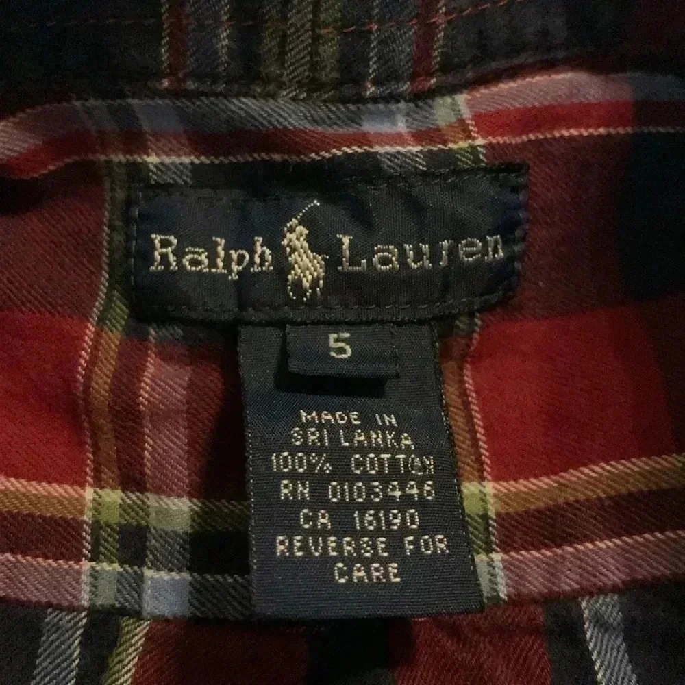 Boys Ralph Lauren Long Sleeve Plaid Button Down Shirt Size 5‎ EUC